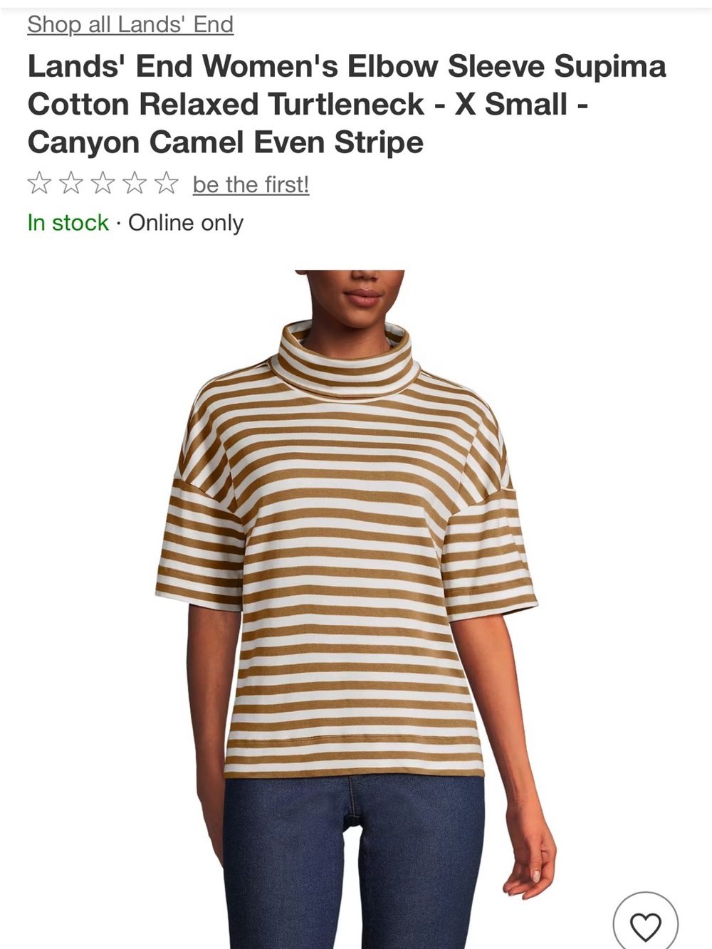 Lands' End Supima Cotton Striped Cowl Neck Top Women’s L Brown White NWT